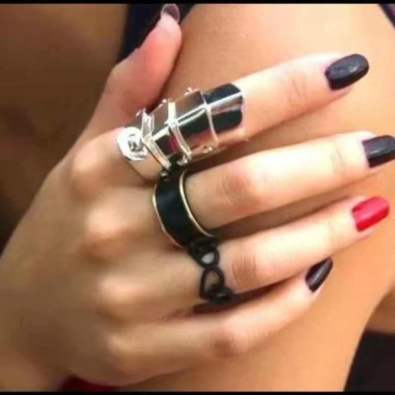 Close-up of NANA Armour Ring with armour-style layered band design